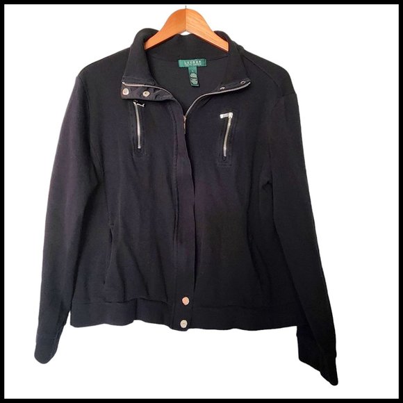 Lauren Ralph Lauren Jackets & Blazers - Ralph Lauren Moto Jacket Black Cotton L Large Zipper